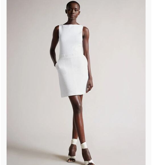 Ted Baker ANITRA WHITE Mini Dress open back size 3 USA size 8 - Picture 1 of 14